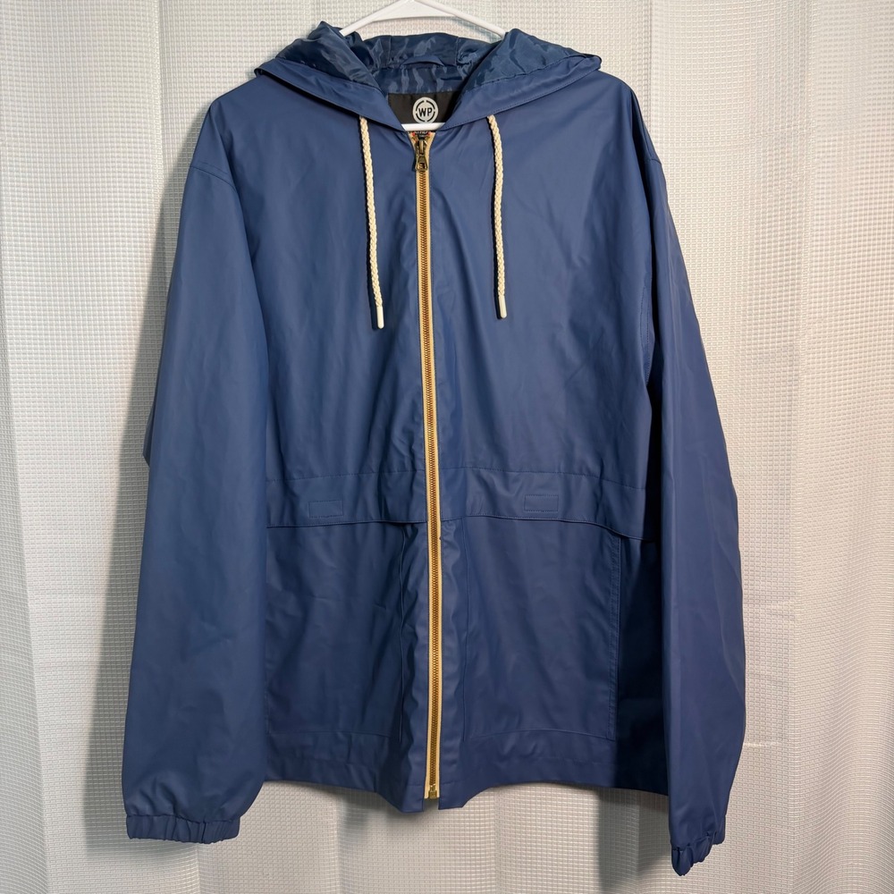 NWT WEATHERPROOF Mens Blue Hooded Zip Front Lightweight Rain Jacket‎ L
